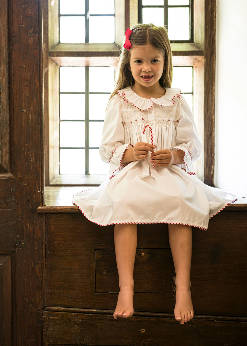 Nightingale Girls Dress Moonstone with Candy Cane Hand Smocking