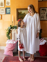Nightingale Girl's Dress Moonstone Cotton with Lattice Smocking and Embroidered Heart Buttons