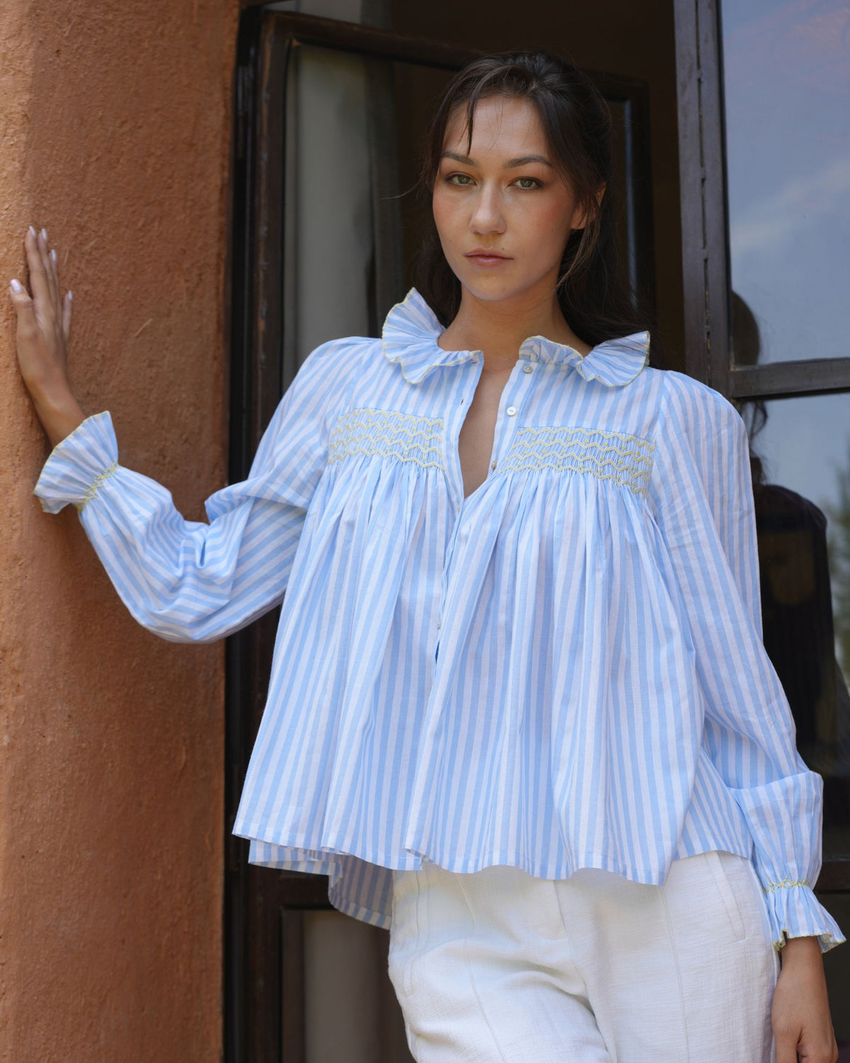 Betsy Fry Blouse Forget Me Not Stripe with Lemonade Hand Smocking  Edition 22