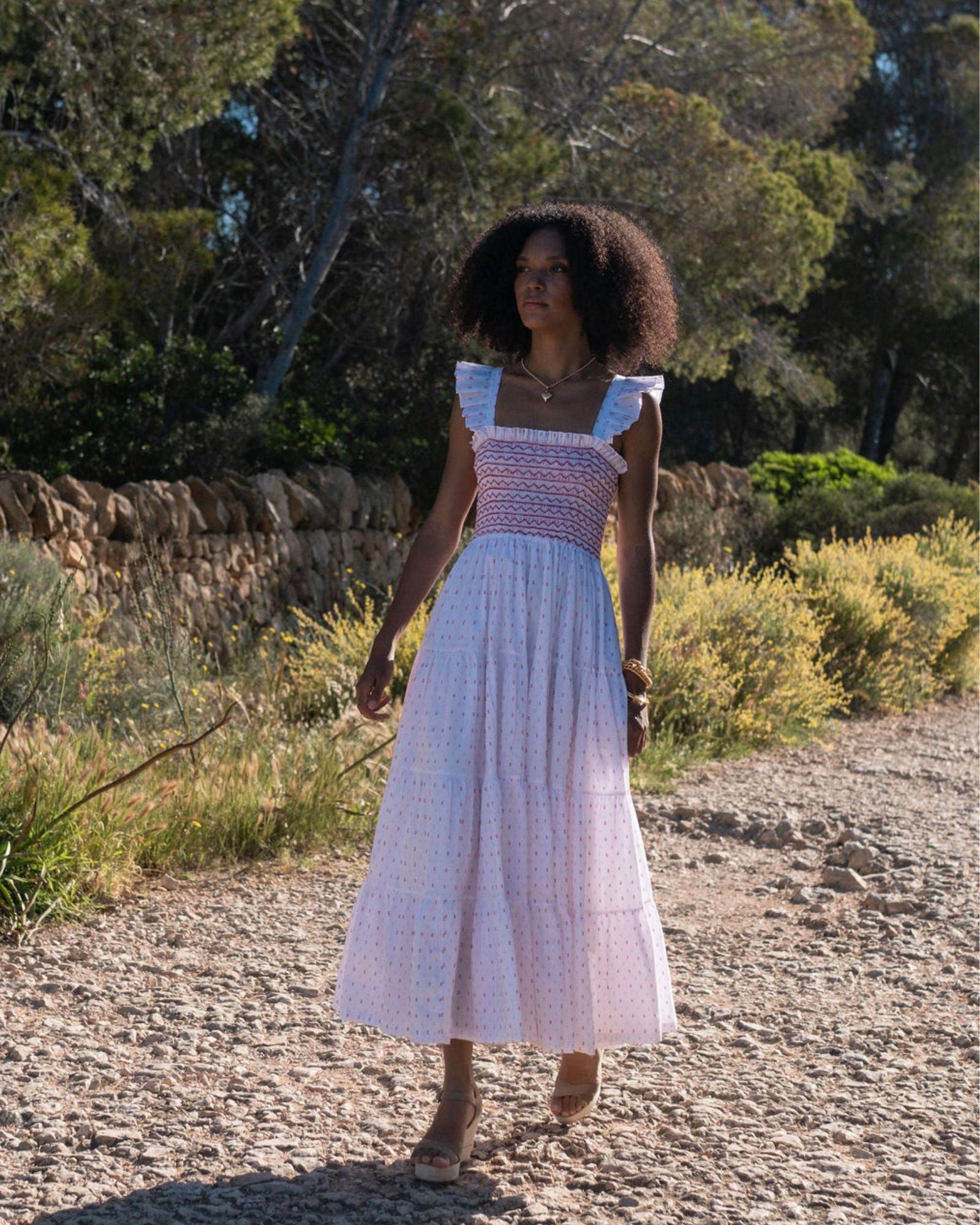 Rachel Carson Dress Cherry Pop Plumetti with Big Love Hand Smocking
