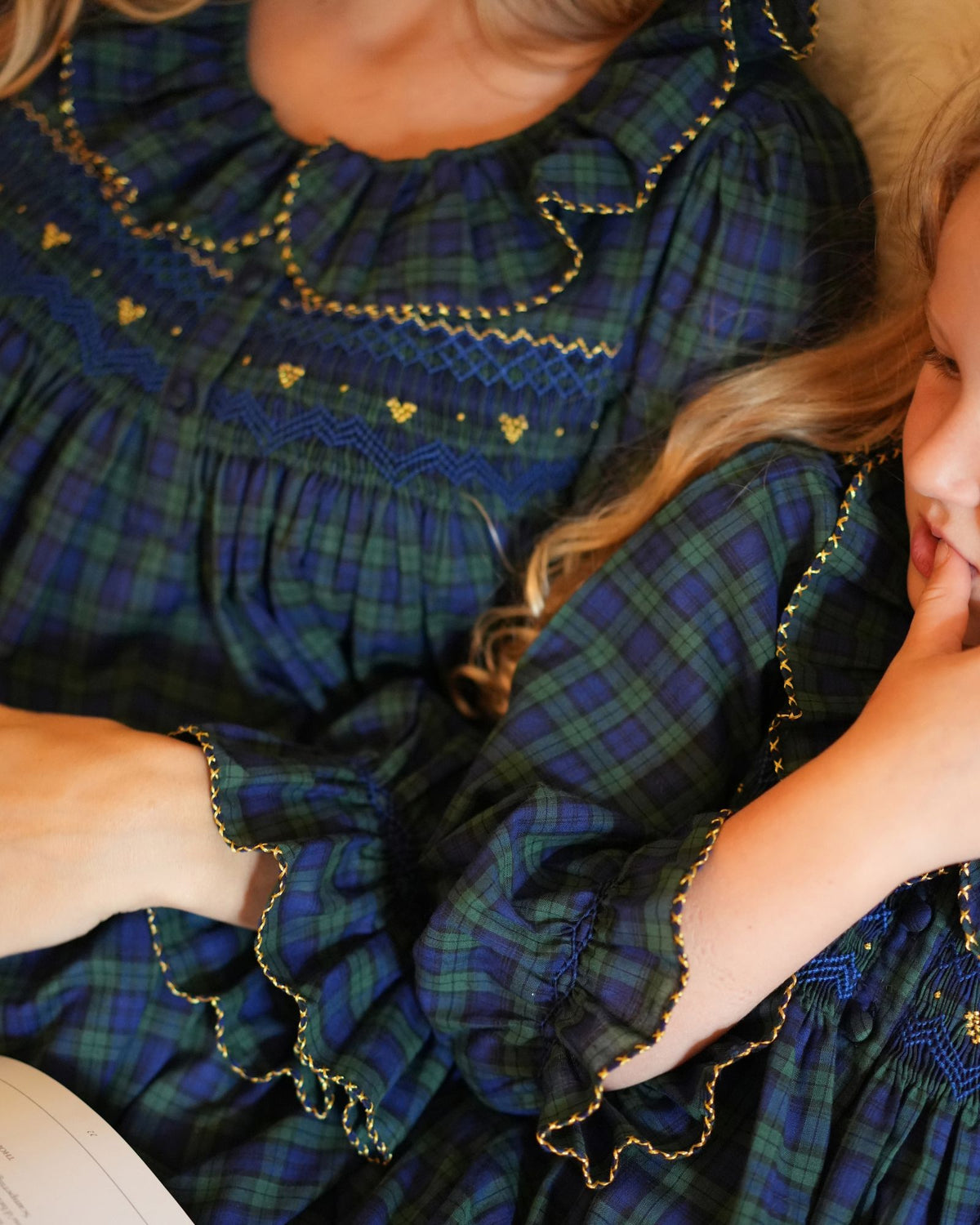 Nightingale Girl's Dress Little Black Watch with Golden Locket Hand Smocking