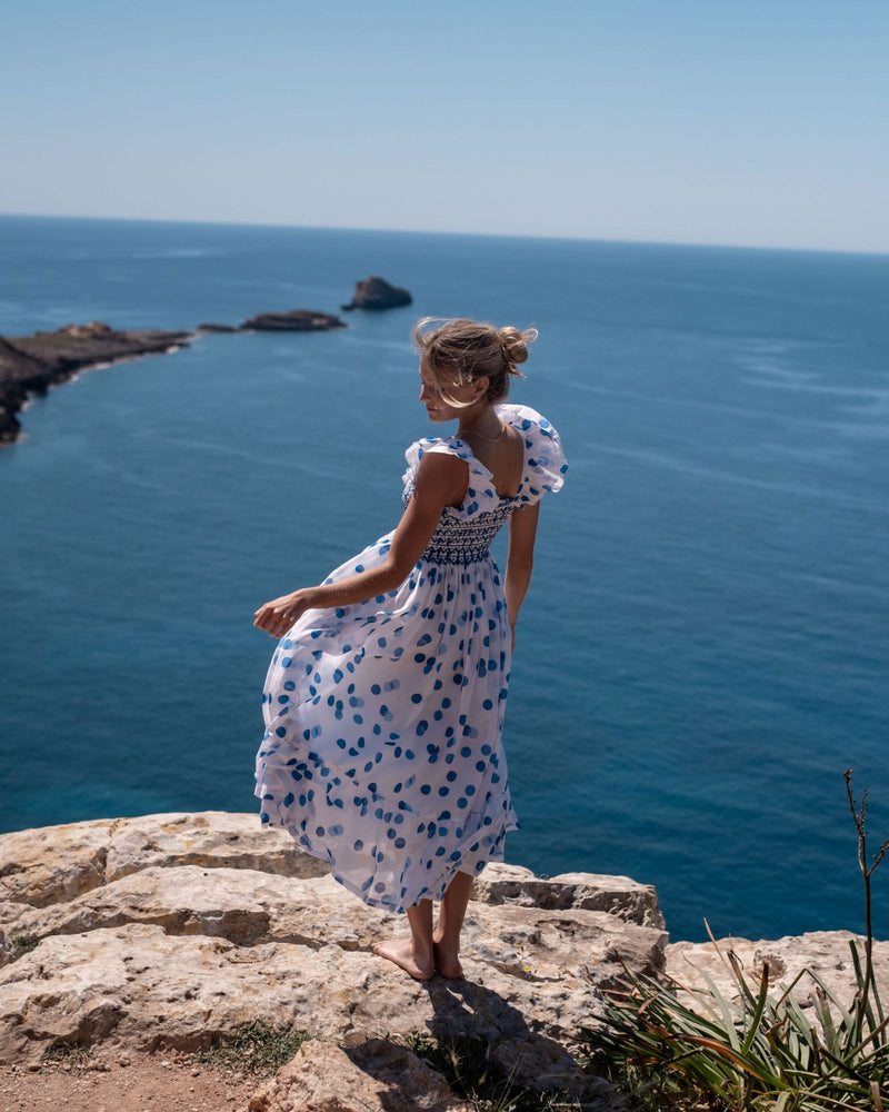 Rachel Carson Dress Big Blue Bubble with Lapiz Lazuli Hand Smocking