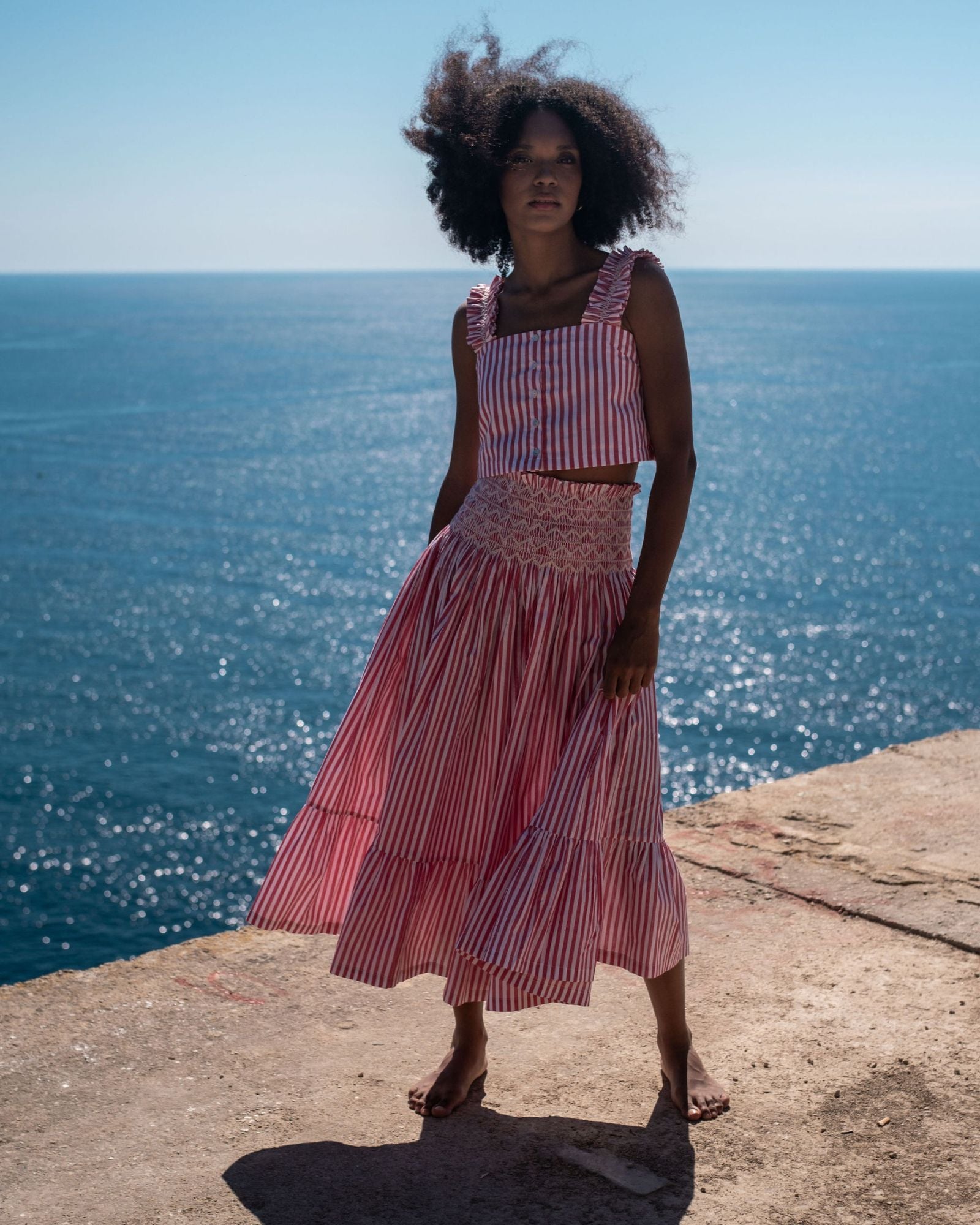 Sullivan Skirt Tomato Stripe with Chalk Hand Smocking