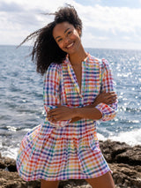 Billie Holiday Short Dress Rainbow Gingham with Prism Hand Smocking
