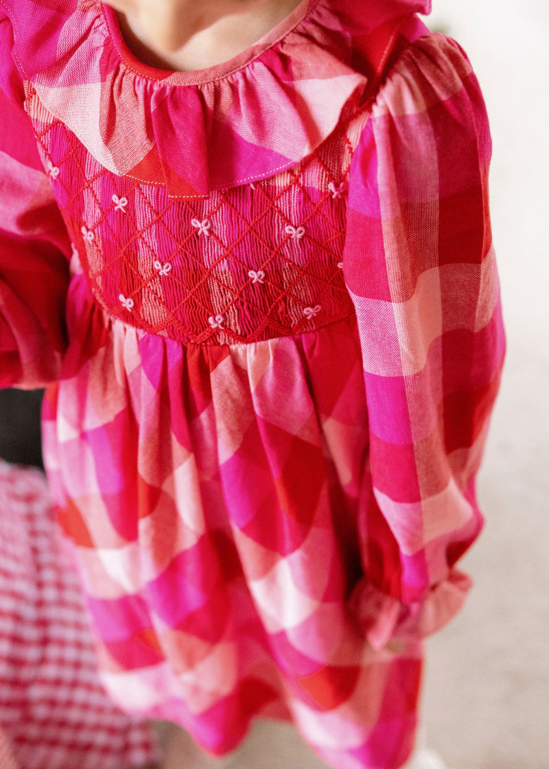 Katherine Johnson Dress Great Gingham with Crimson Bows Hand Smocking