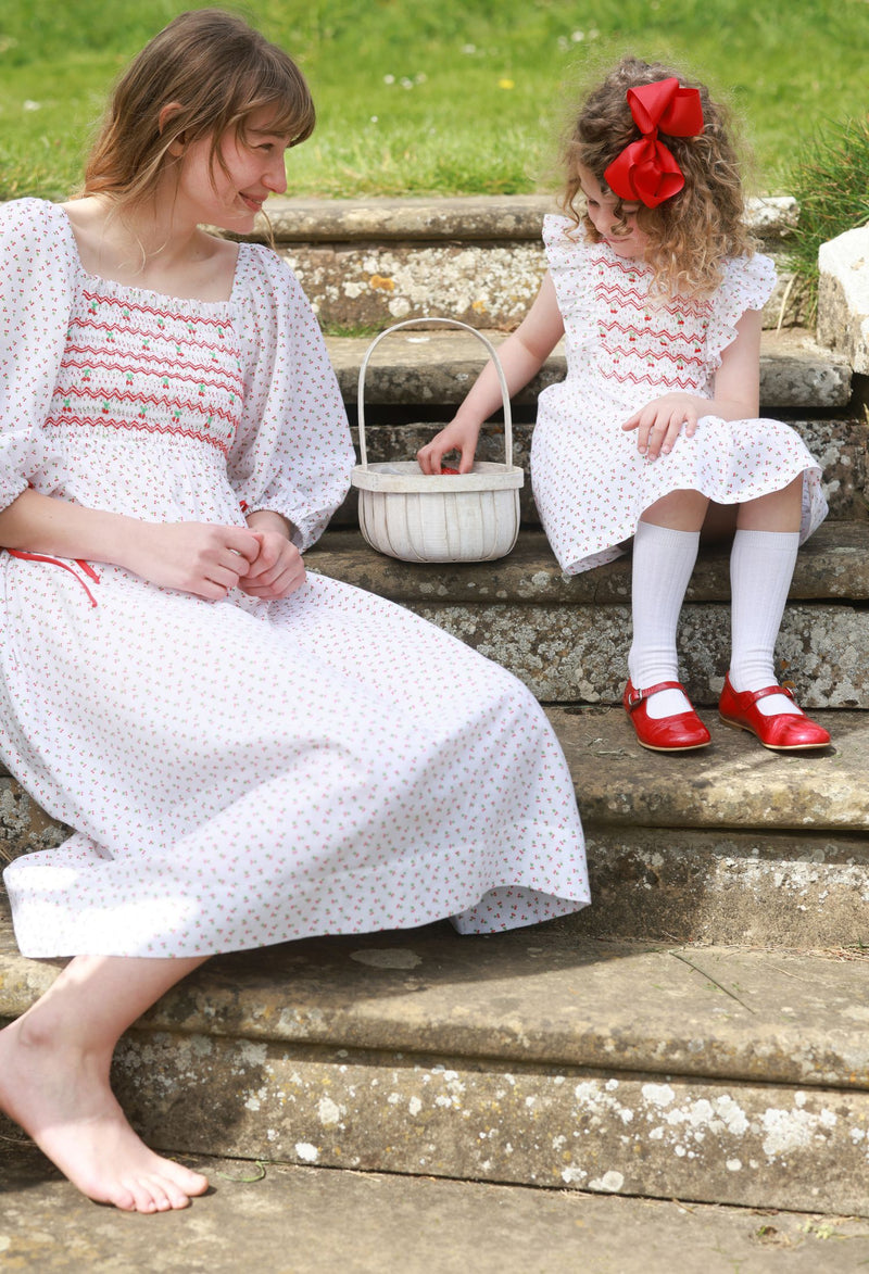 Josefine Butler Dress Bonne Maman Cotton with Cherry Bakewell Hand Smocking