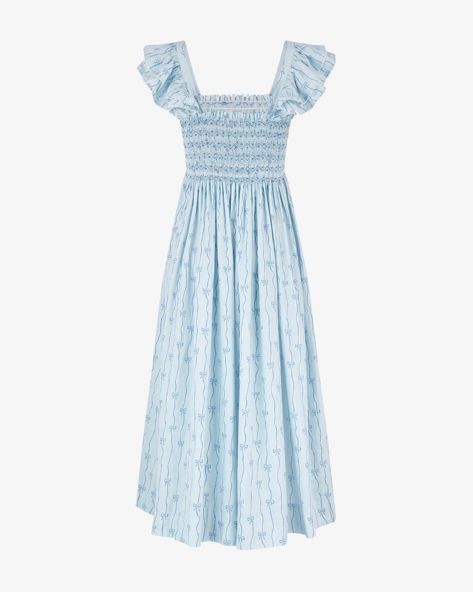 Octavia Hill Dress Blue Ribbons with Summer Skies Hand Smocking
