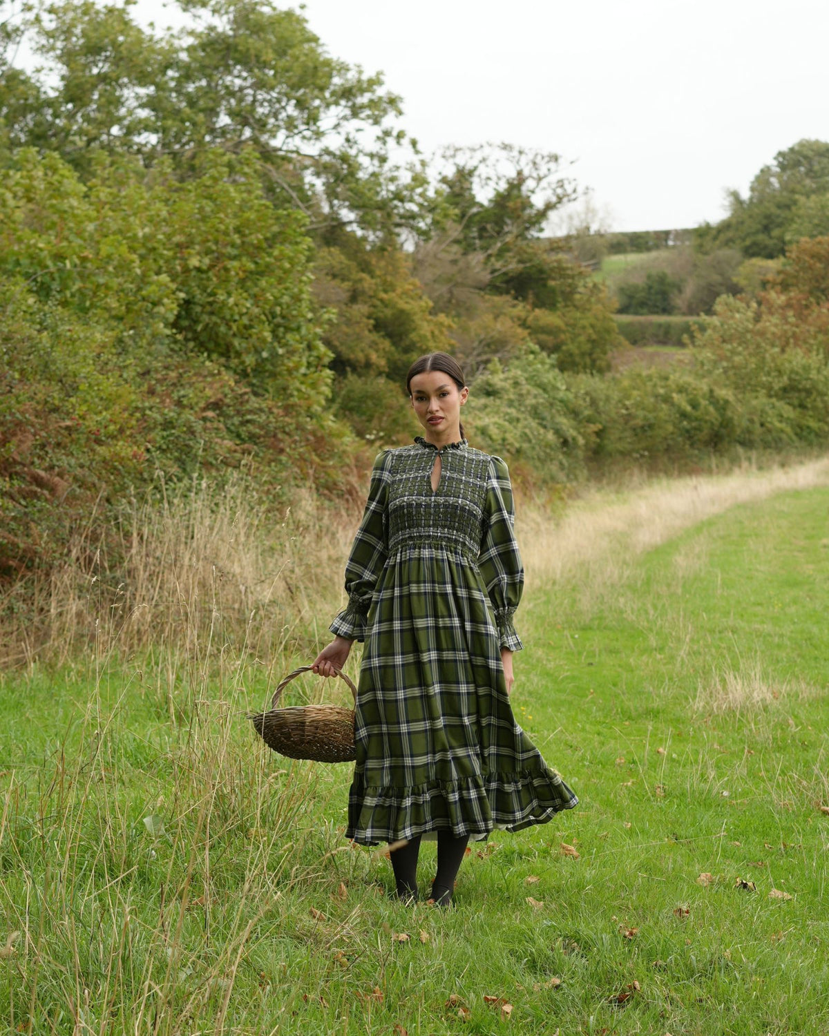 Emmeline Pankhurst Women's Dress Glen Check Tartan with Highlands and Lowlands Hand Smocking