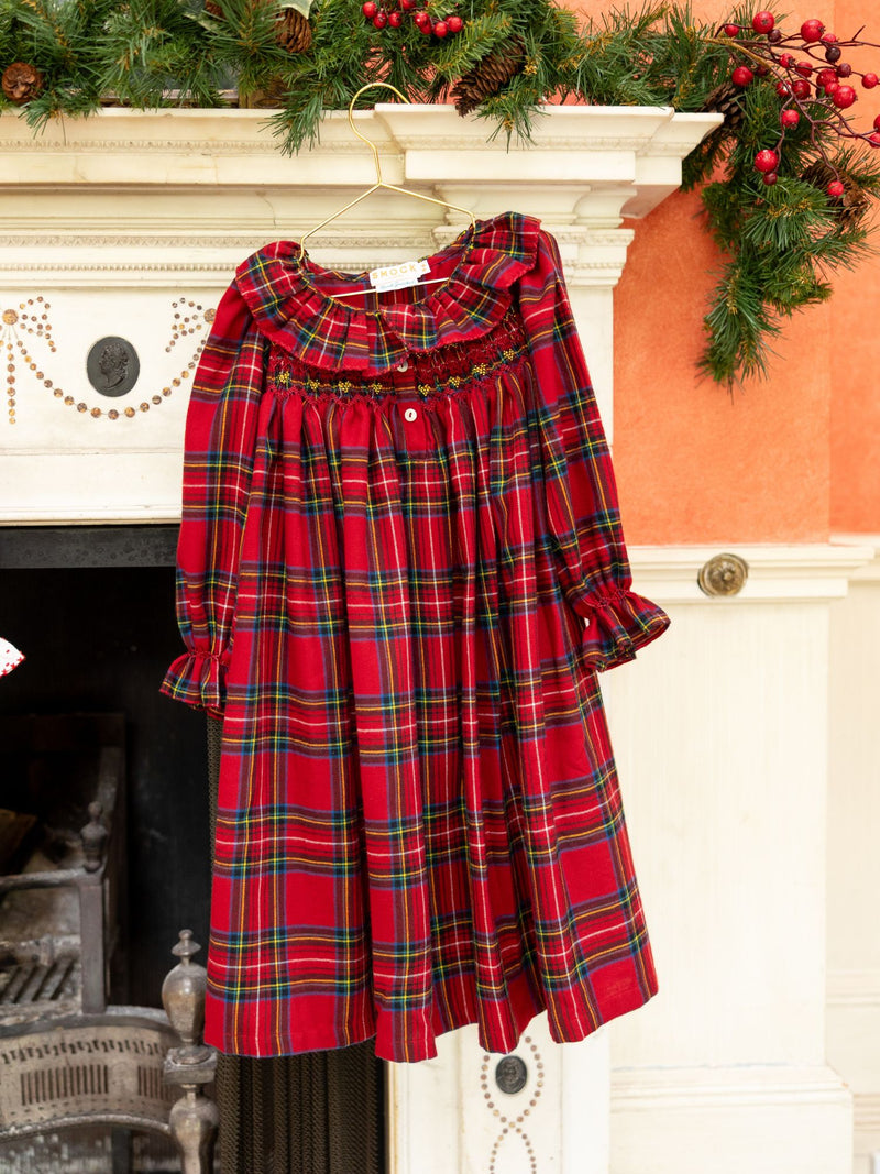Nightingale Girl's Dress Highland Tartan with Hearts of Gold Hand Smocking