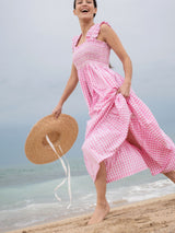 Rachel Carson Dress Tulip Gingham with Snow White Hand Smocking