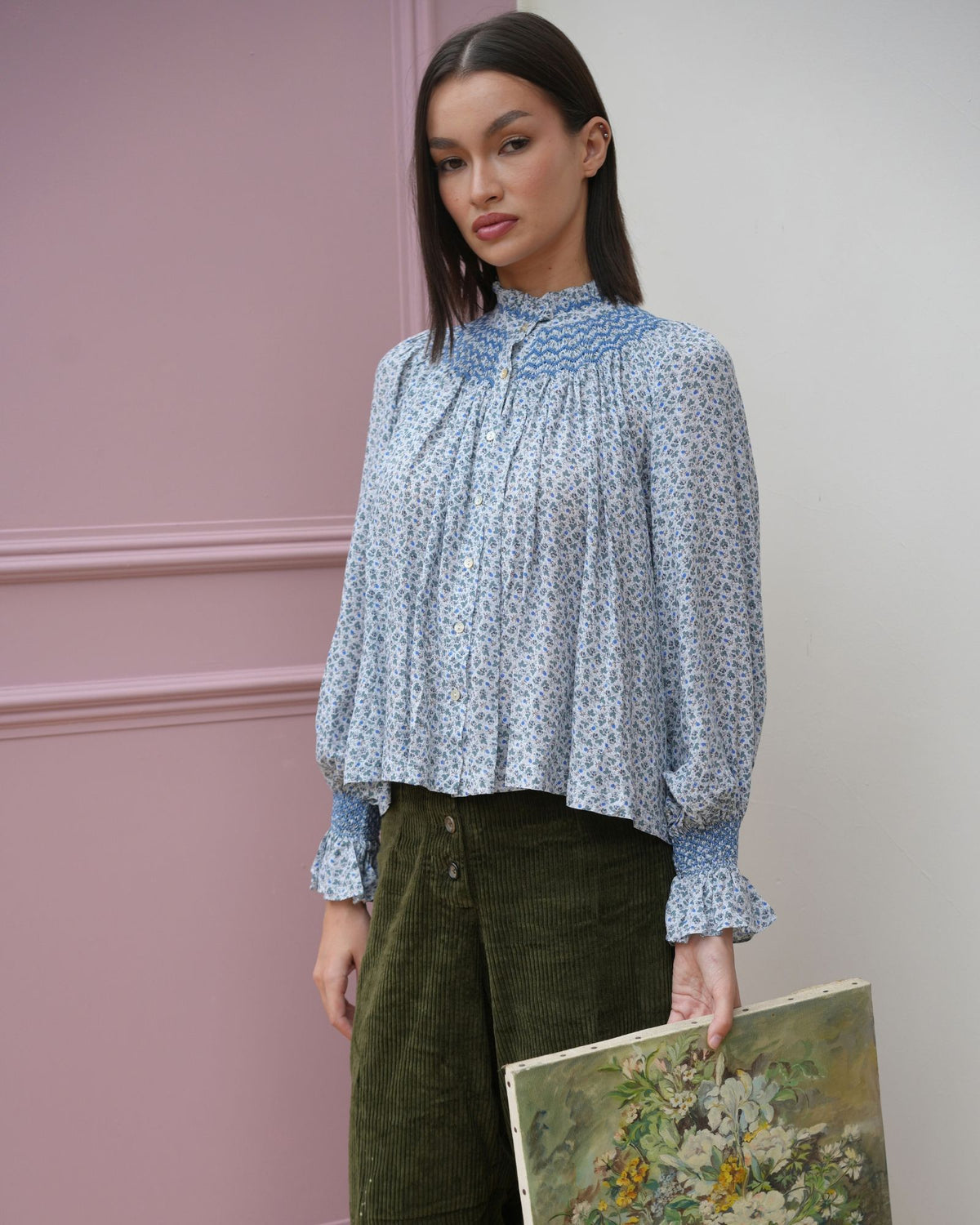 Scholl Blouse Cornflower Meadow Cotton Lawn with Periwinkle Hand Smocking Edition 78