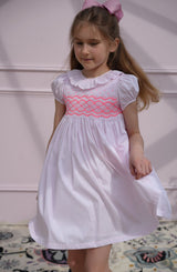 Katherine Johnson Dress Pink Grid Cotton with Strawberrylicious Hand Smocking