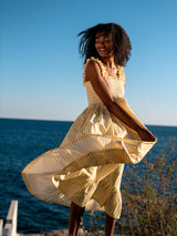 Rachel Carson Dress Banana Smoothie Stripe with Cream and Sprinkles Hand Smocking