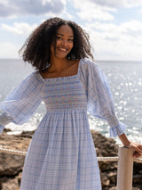 Josefine Butler Dress Seaside Check with Cherries Hand  Smocking