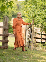 Colette Women's Dress Butterscotch Needlecord with Full Moon Hand Smocking