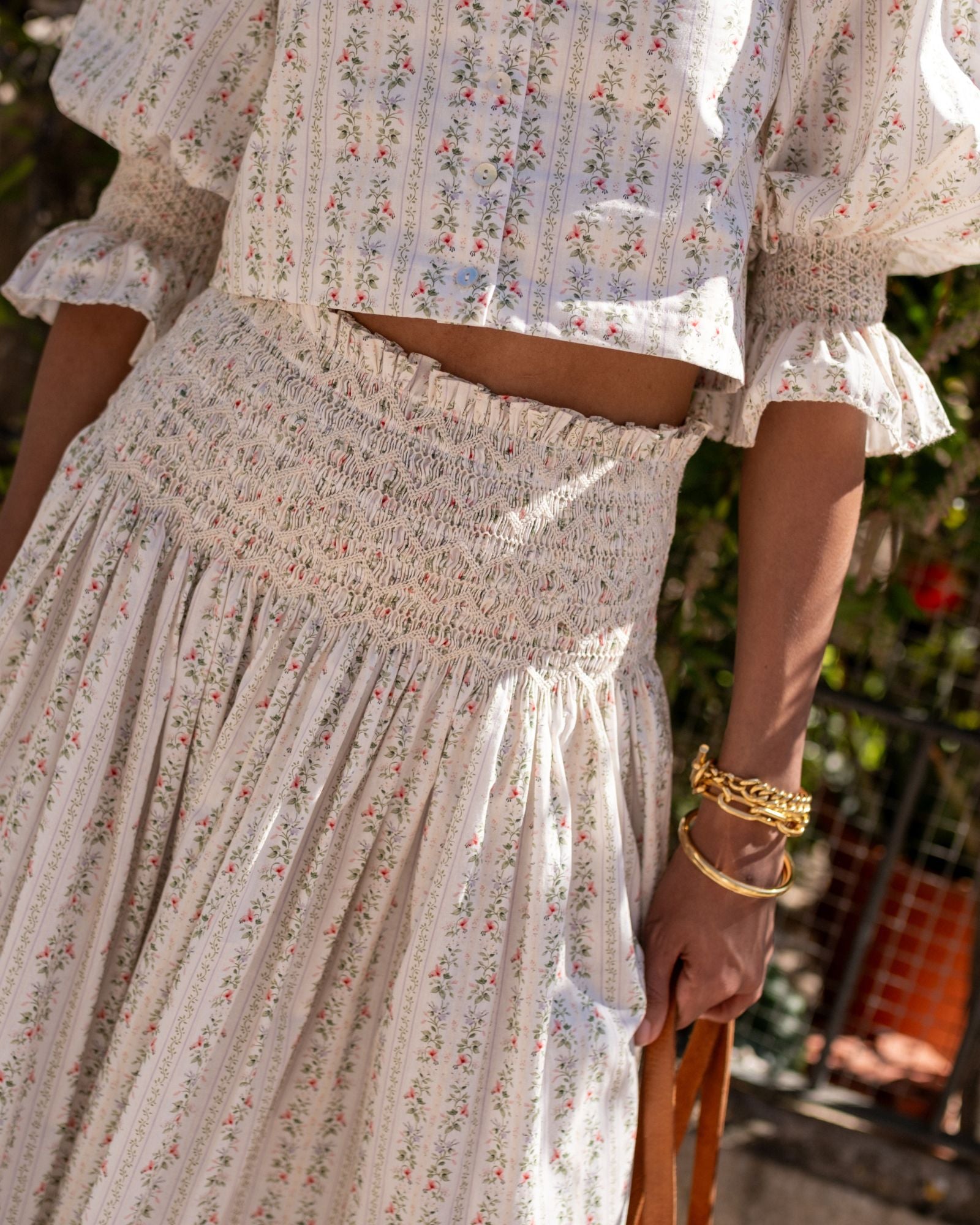 Sullivan Skirt A Secret Garden Trellis with Cream Hand Smocking
