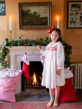 Nightingale Girl's Dress Red Berry Plumetti with Stacked Waves Hand Smocking