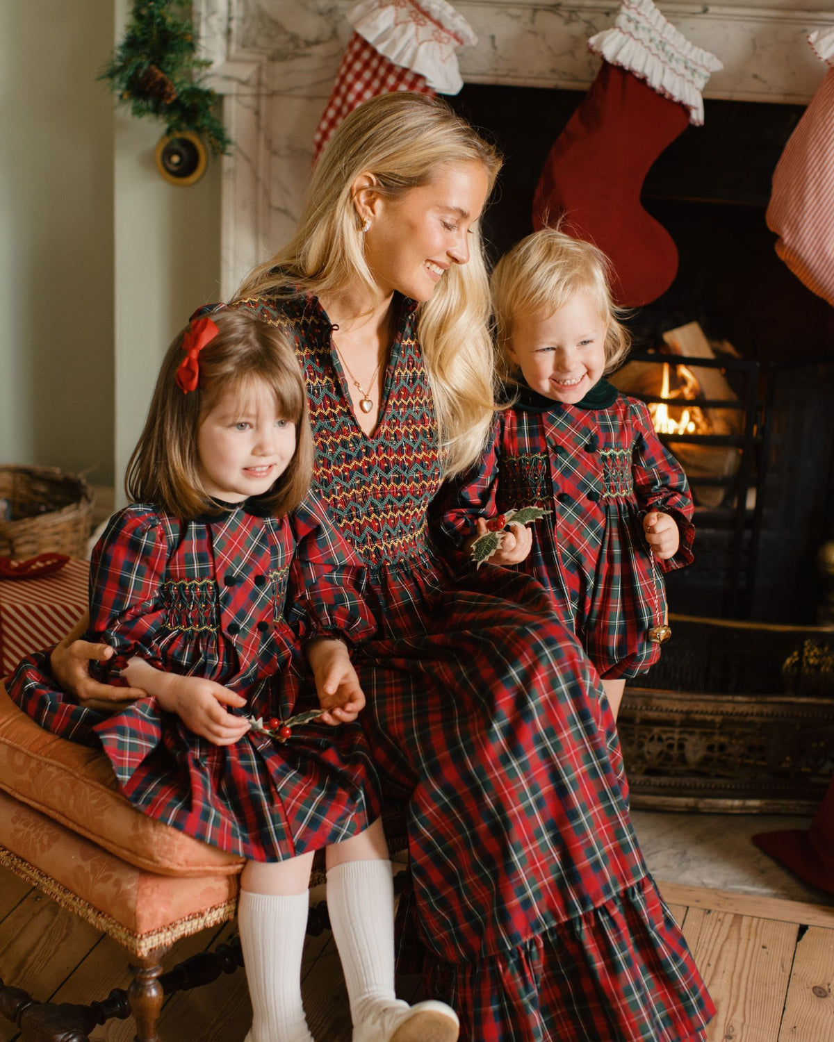 Emmeline Pankhurst Dress McDonald Tartan with Green and Glitter Hand Smocking