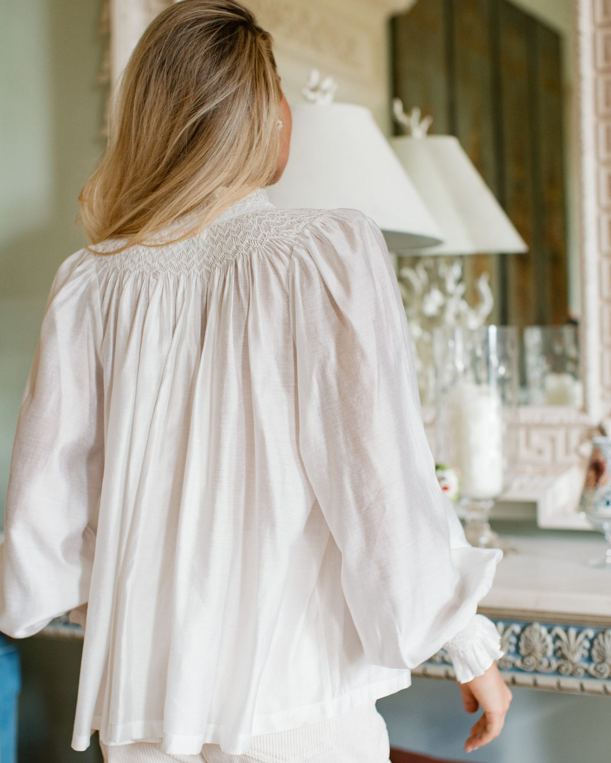 Scholl Blouse Opalite Silk Cotton with Pearl Hand Smocking Edition 71