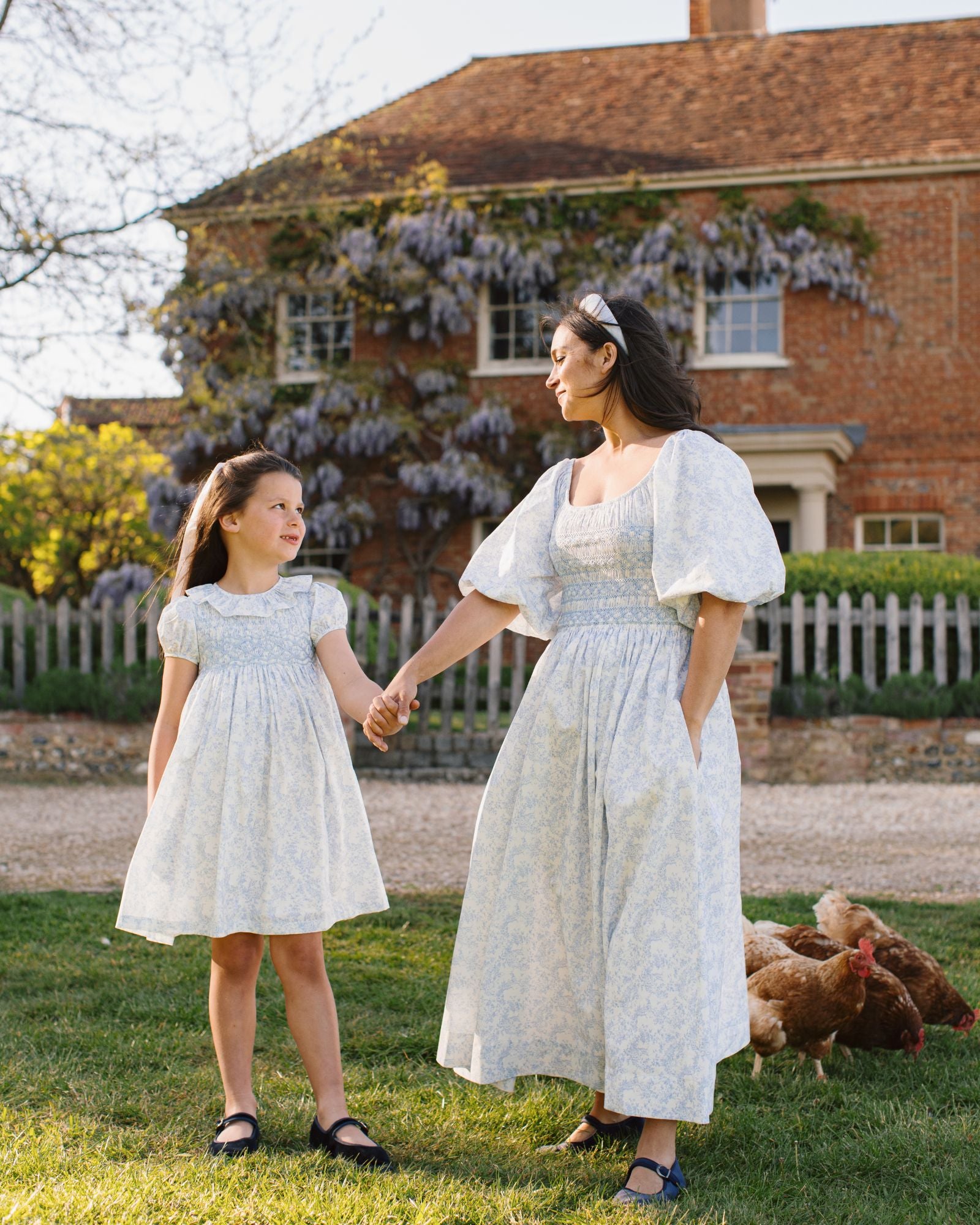 My Mulberry House x Smock London Scarlett Dress Toile des Champs with Delphinium Hand Smocking