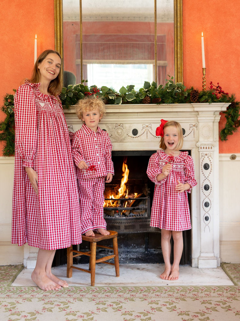 Nightingale Women's Dress Cranberry Gingham with Snow White Hand Smocking