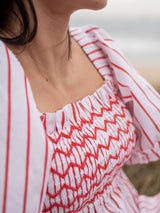 Josefine Butler Dress Aquafresh Stripe with Big Apple Hand Smocking