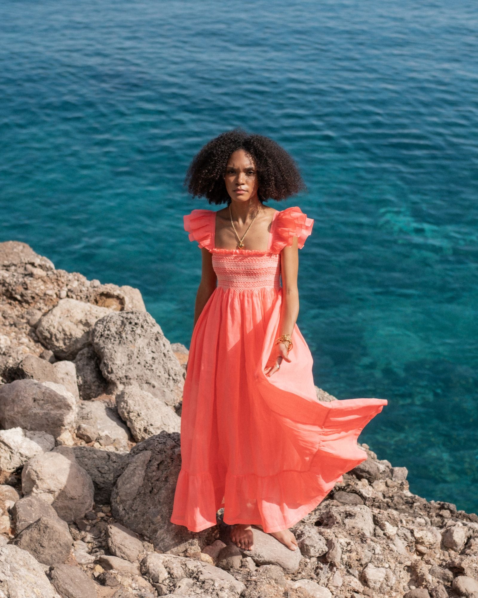 Wallis Simpson Dress Coral Dreams Organdie with Chantilly Hand Smocking