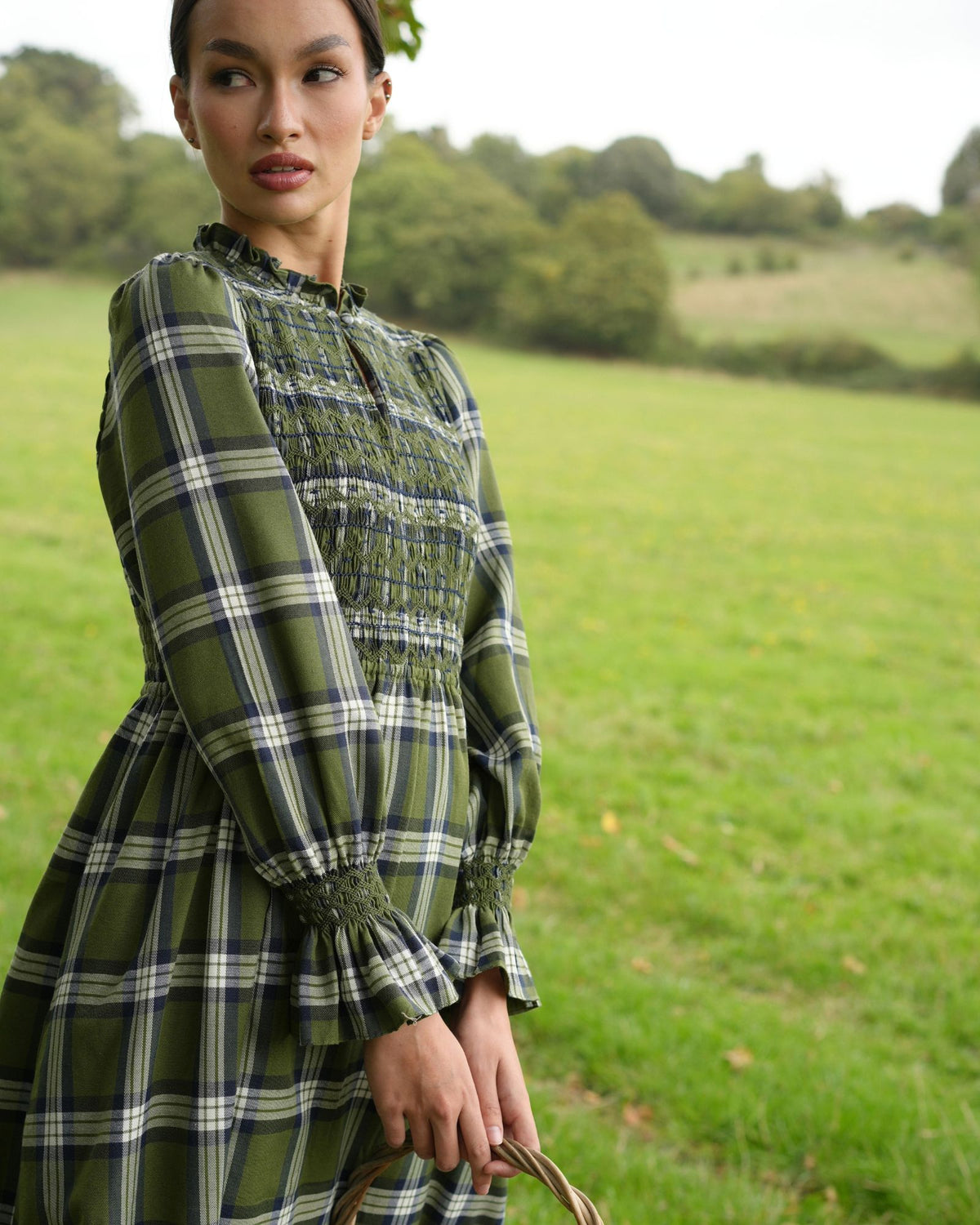 Emmeline Pankhurst Women's Dress Glen Check Tartan with Highlands and Lowlands Hand Smocking