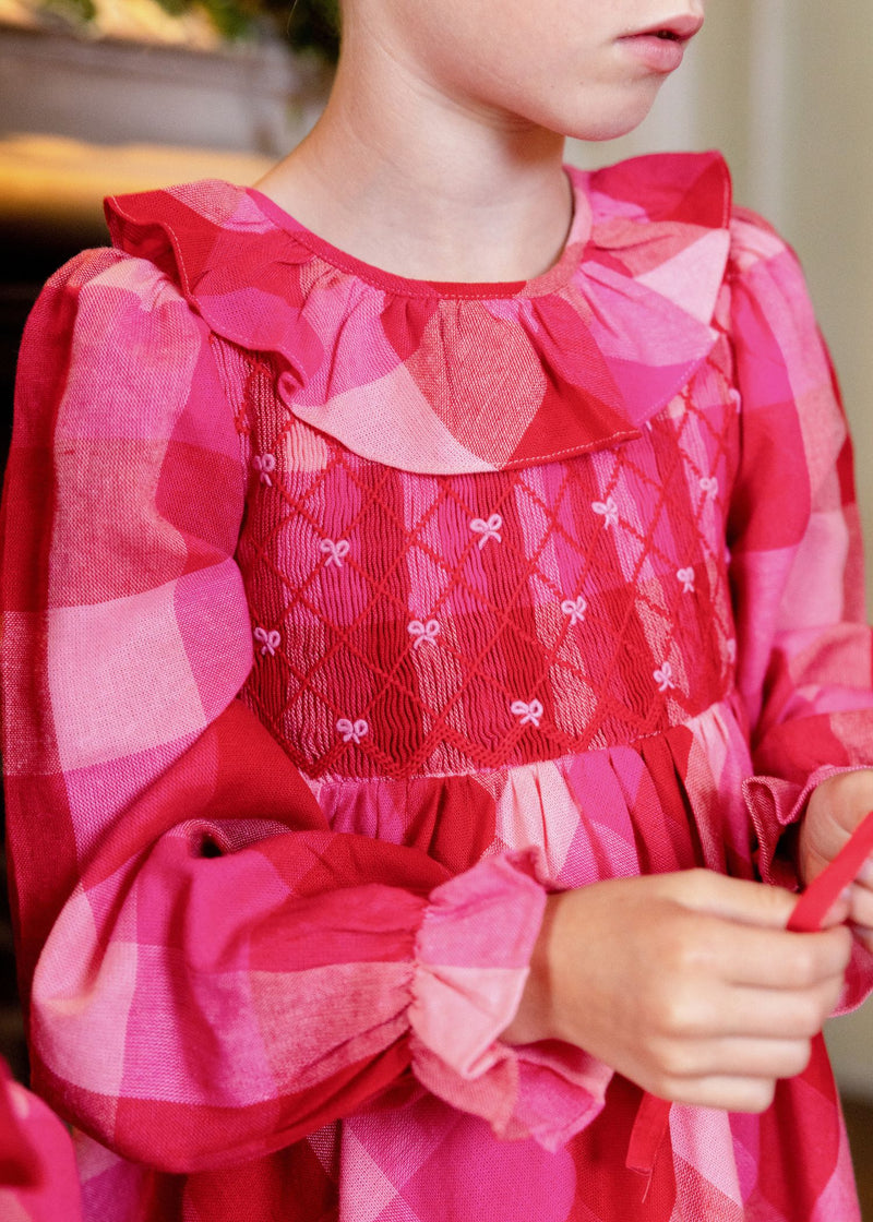 Katherine Johnson Dress Great Gingham with Crimson Bows Hand Smocking