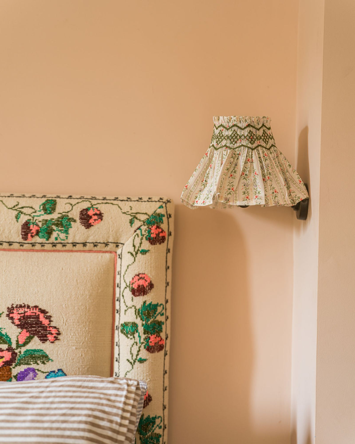 Edit58 x Smock London Elsie Lampshade Secret Garden Trellis with Sage Hand Smocking