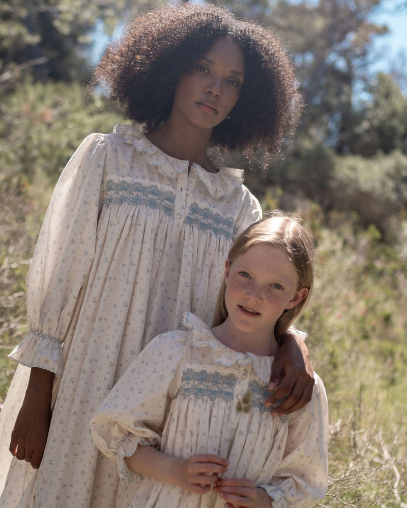 Nightingale Girl's Dress Forget-me-not Ditsy with Daydreams Hand Smocking