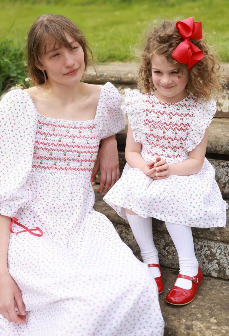 Josefine Butler Dress Bonne Maman Cotton with Cherry Bakewell Hand Smocking