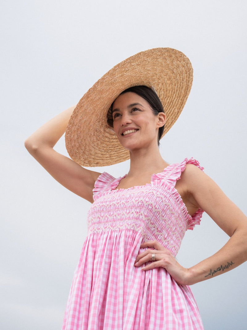 Rachel Carson Dress Tulip Gingham with Snow White Hand Smocking