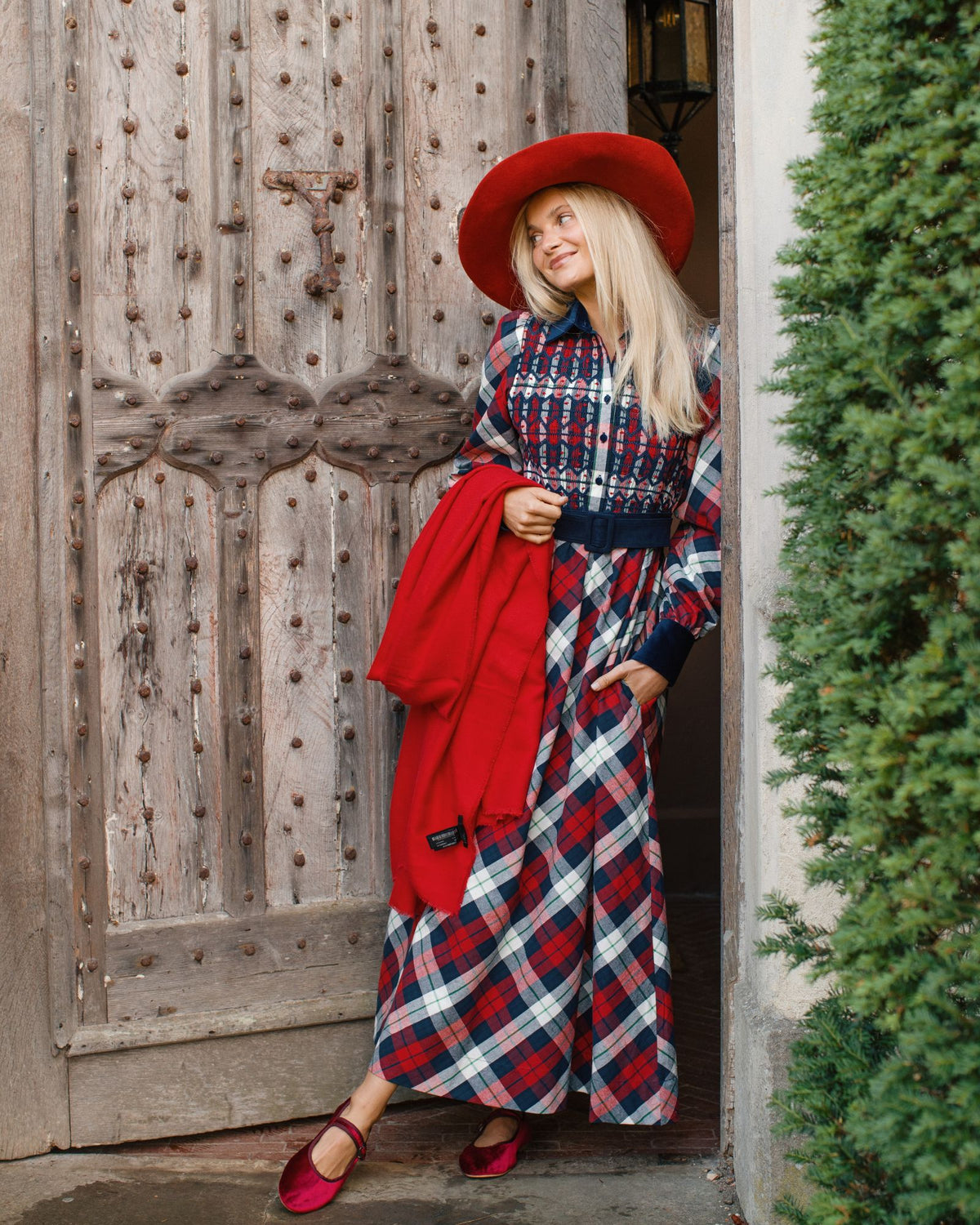 Woodhull Dress Macintyre Tartan with Navy and Red Hand Smocking