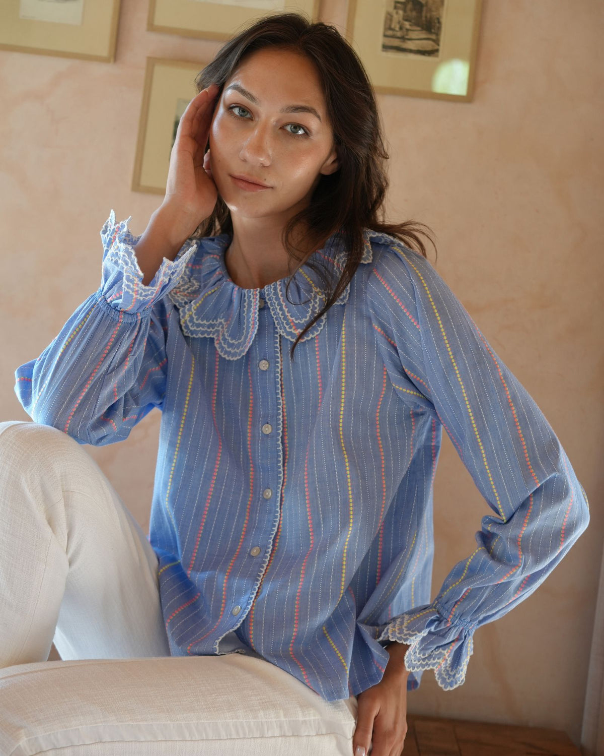 Bronte Blouse Neon Weave with Paperwhite Embroidery