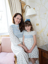 Emmeline Pankhurst Dress Brunnera Blooms with Forget Me Not Hand Smocking
