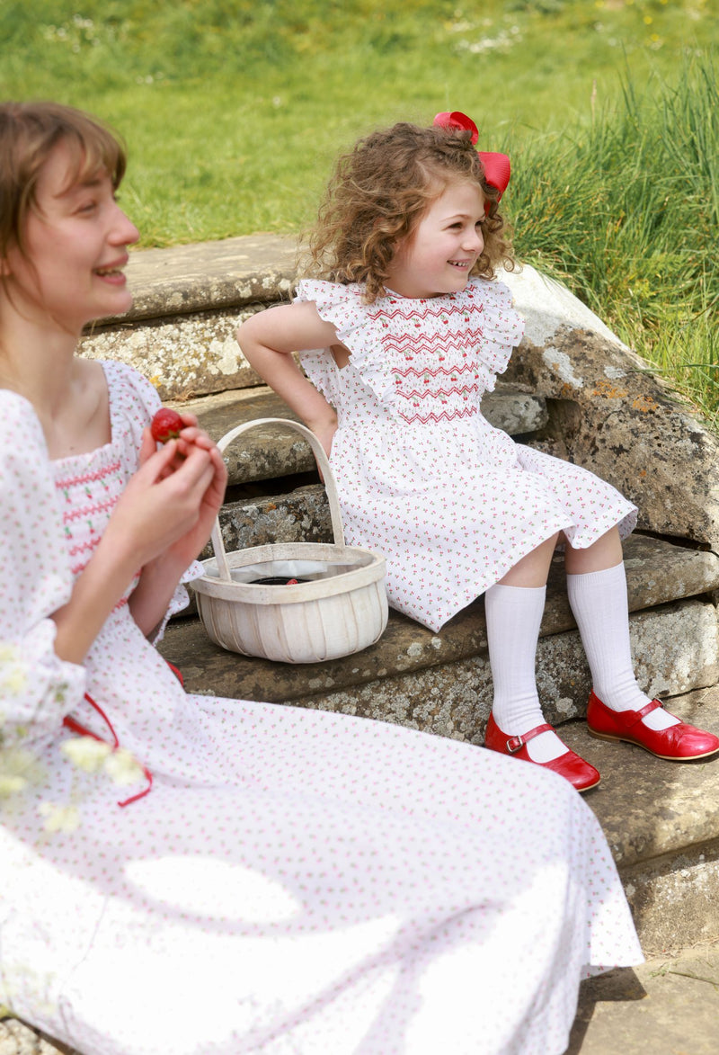 Josefine Butler Dress Bonne Maman Cotton with Cherry Bakewell Hand Smocking