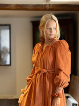 Colette Women's Dress Butterscotch Needlecord with Full Moon Hand Smocking