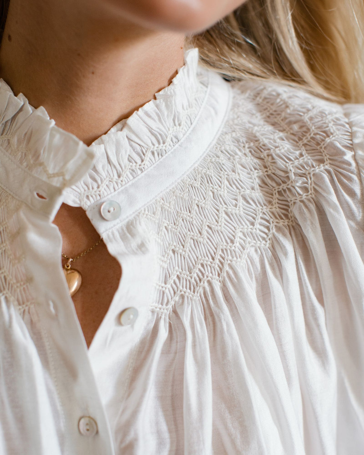 Scholl Blouse Opalite Silk Cotton with Pearl Hand Smocking Edition 71