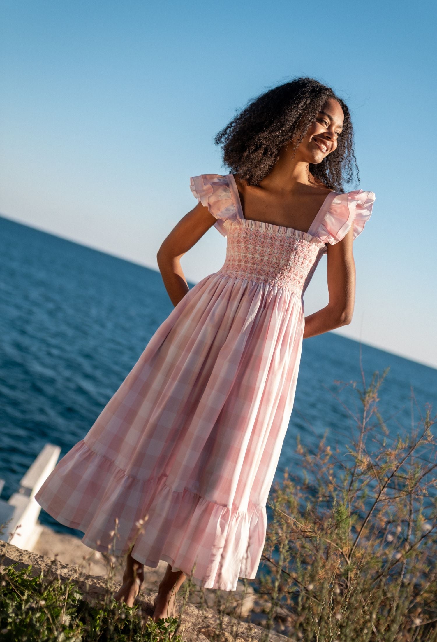 gingham bridesmaid dresses Women's Pia Dress (brown gingham) XL