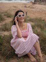 Josefine Butler Dress Aquafresh Stripe with Big Apple Hand Smocking