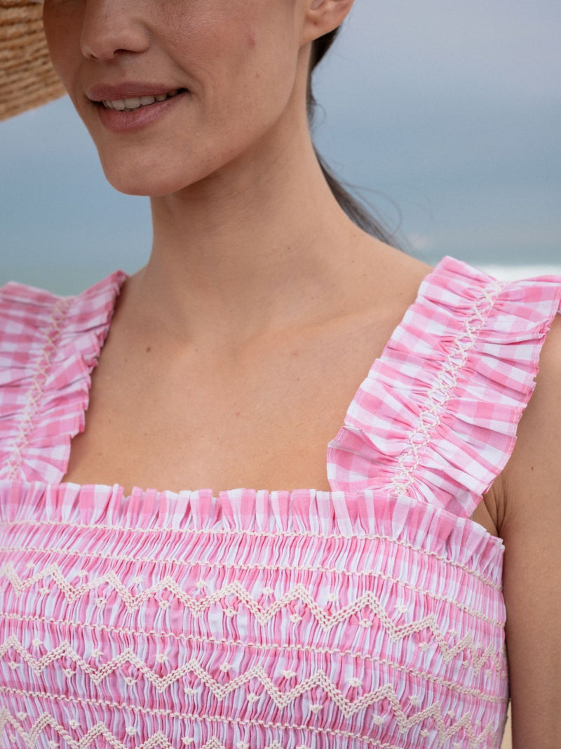 Rachel Carson Dress Tulip Gingham with Snow White Hand Smocking