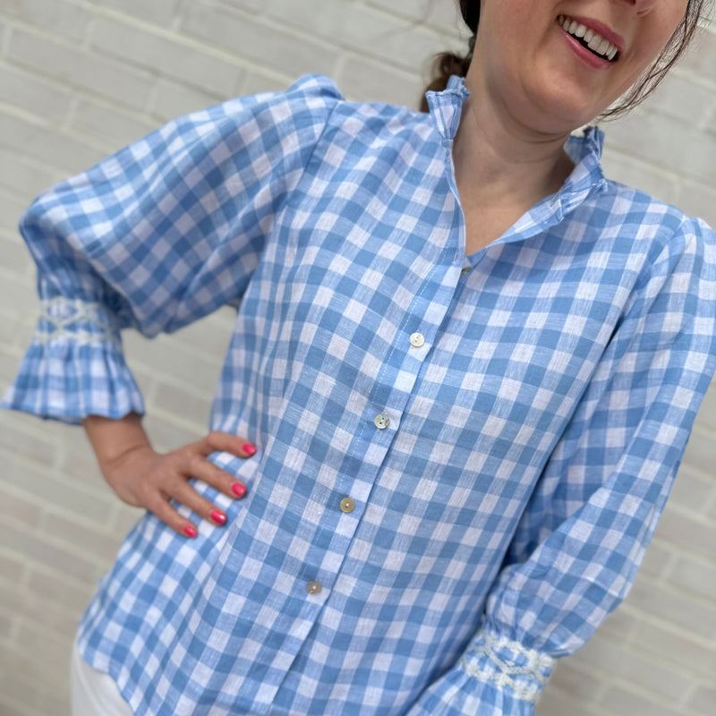 Shelley Blouse Lupin Gingham with Cow Parsley Hand Smocking Edition 9