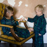Nightingale Girls Dress Black Watch Tartan With Golden Hearts Hand Smocking