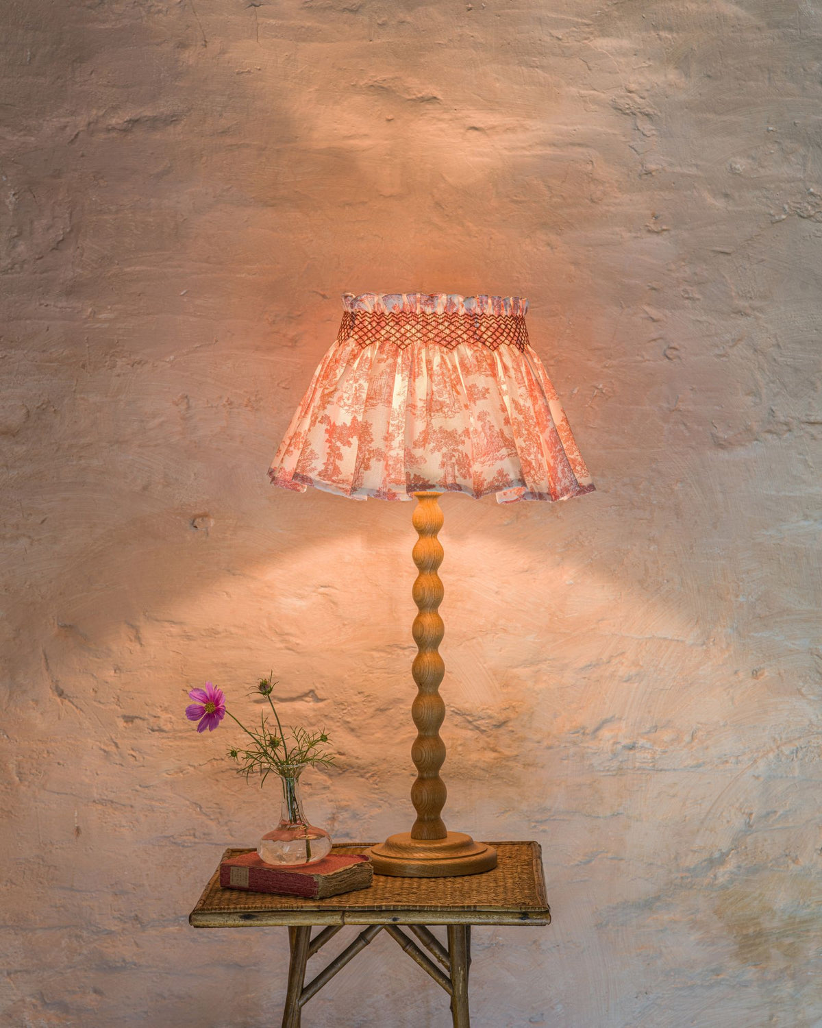 Edit58 x Smock London Elsie Lampshade Terracotta Toile with Cassis Hand Smocking
