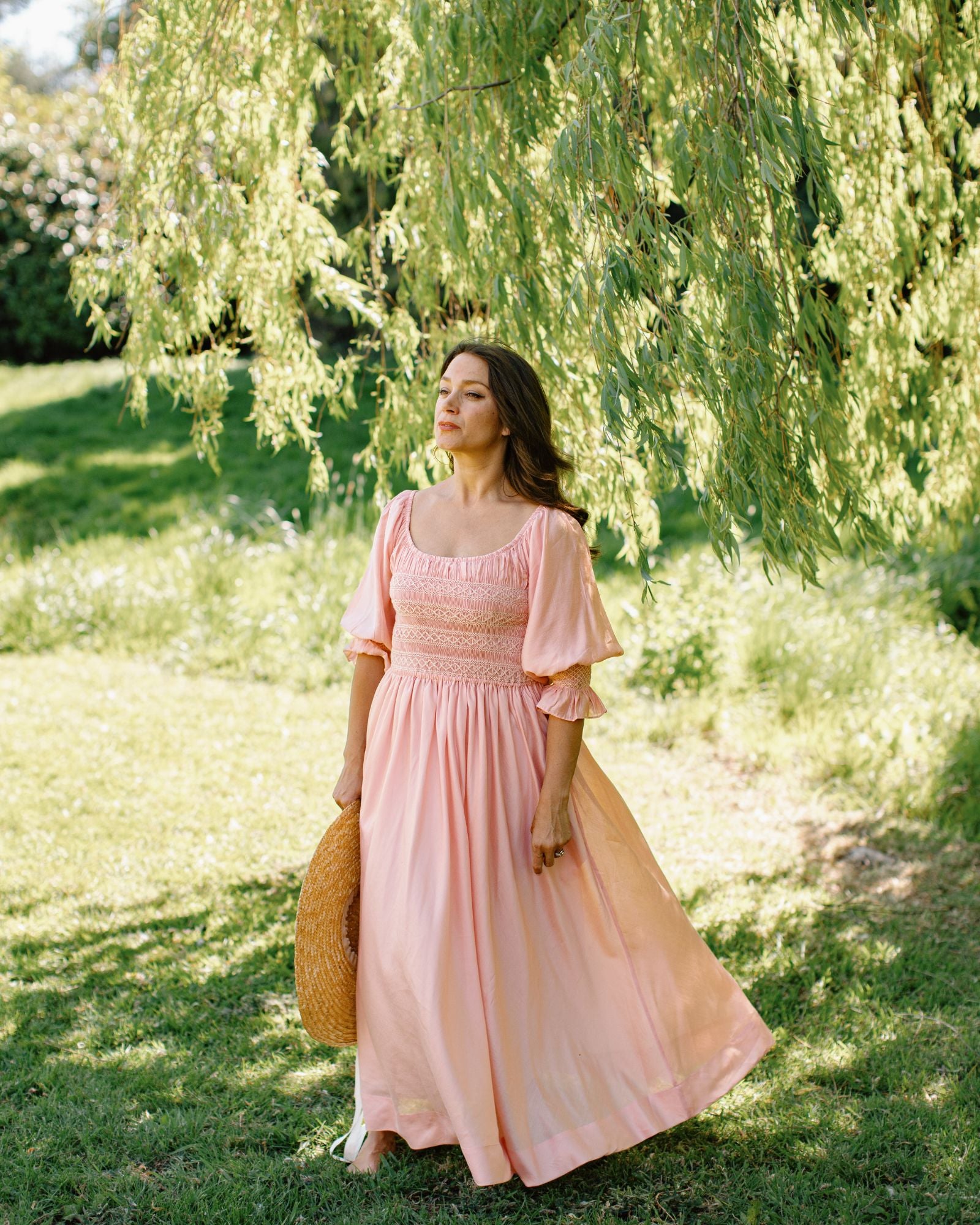 My Mulberry House x Smock London Liesl Dress Peony Pink Silk Cotton with Ivory Hand Smocking