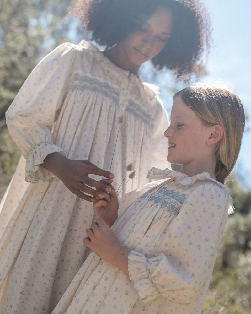 Nightingale Girl's Dress Forget-me-not Ditsy with Daydreams Hand Smocking
