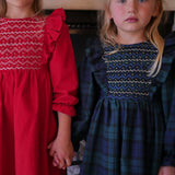 Anna Pavlova Dress Blackwatch Tartan with Royal Blue Smocking