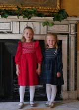 Anna Pavlova Dress Blackwatch Tartan with Royal Blue Smocking