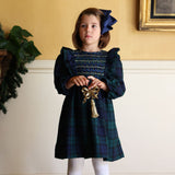 Anna Pavlova Dress Blackwatch Tartan with Royal Blue Smocking